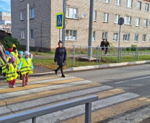 Инспектор Госавтоинспекции и малыши отработали безопасный маршрут на пешеходном переходе